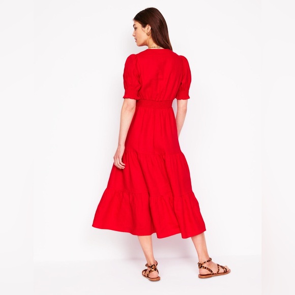 NWT Boden Anna Linen Tiered Midi Dress in Poppy Red - Picture 6 of 12